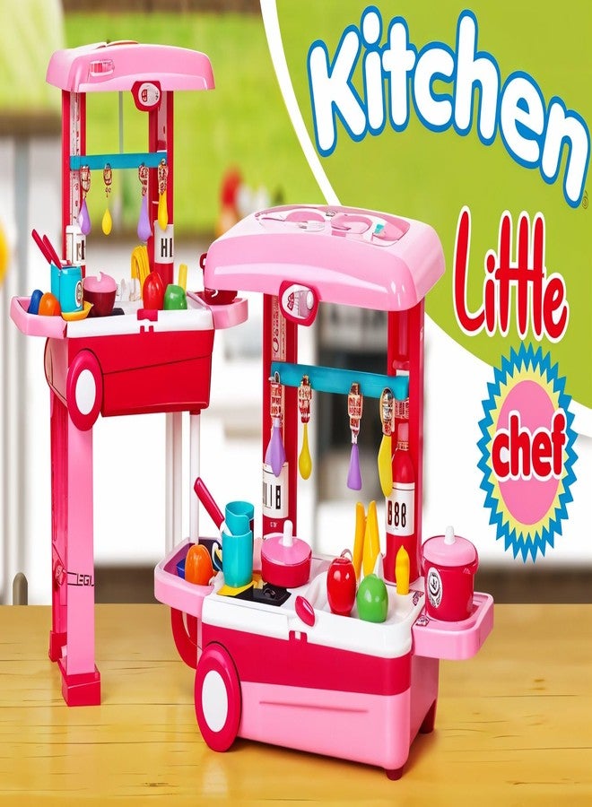 TodFod Kitchen Set for Kids Girls | Large Pretend Cooking Playset with 30+ Accessories | Portable Trolley Toy with Light & Sound | Role Play Toy for Ages 3+ - Image 4